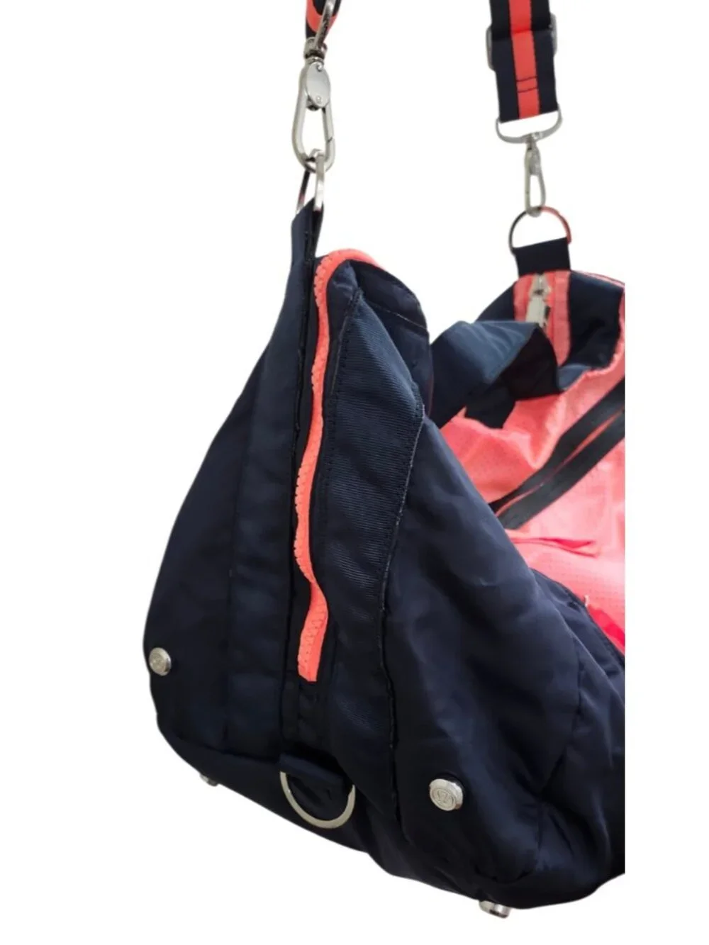 Lululemon Do It Up Gym Bag Neon Coral Navy Large Duffle Crossbody Travel Sport